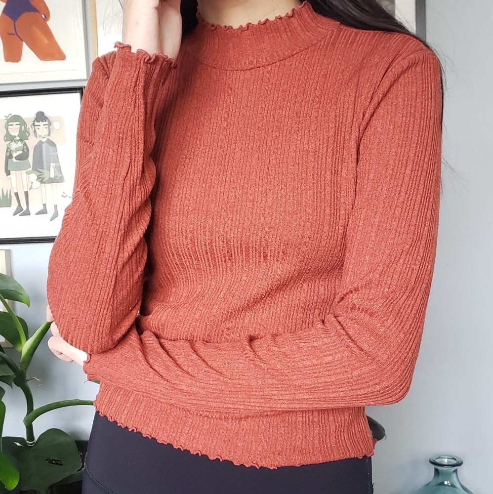 Rust Mock Neck with Frill Detail